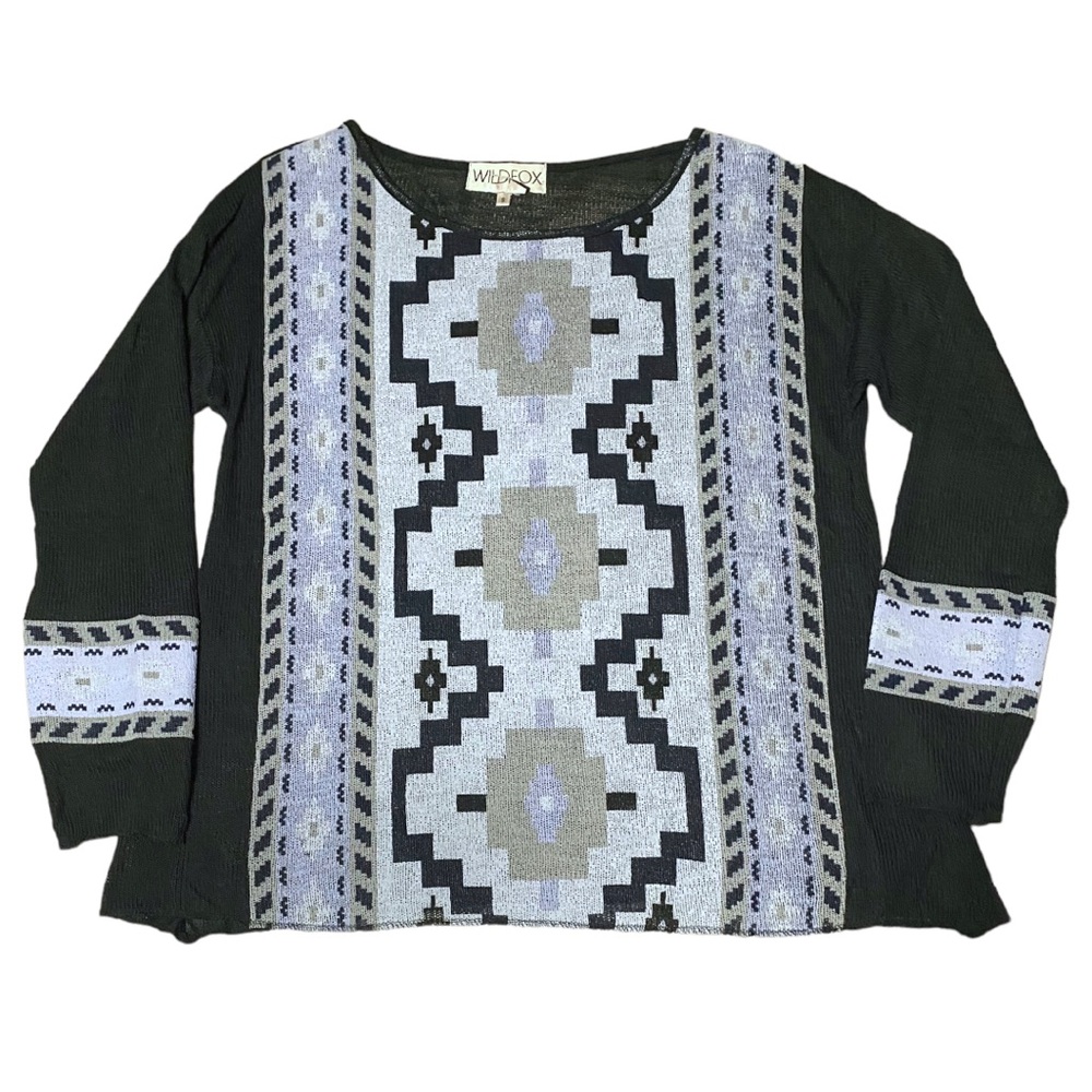 Wildfox Blue Geometric Patterns Black Knit Sweater (RARE)